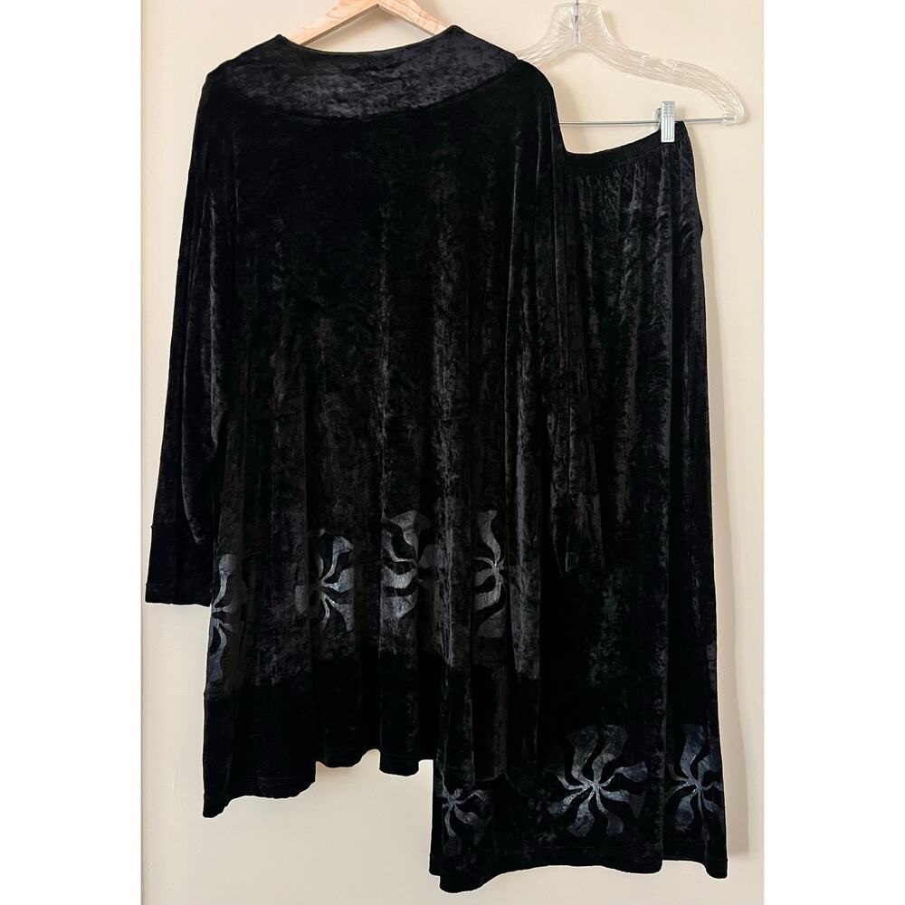 Vtg‎ 90s Blue Fish Set Crushed Velvet Black Printed Top Dress Skirt One Size / 1 - Picture 2 of 7